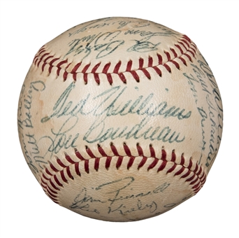 1954 Boston Red Sox Team Signed OAL Harridge Baseball with 27 Signatures (Beckett)